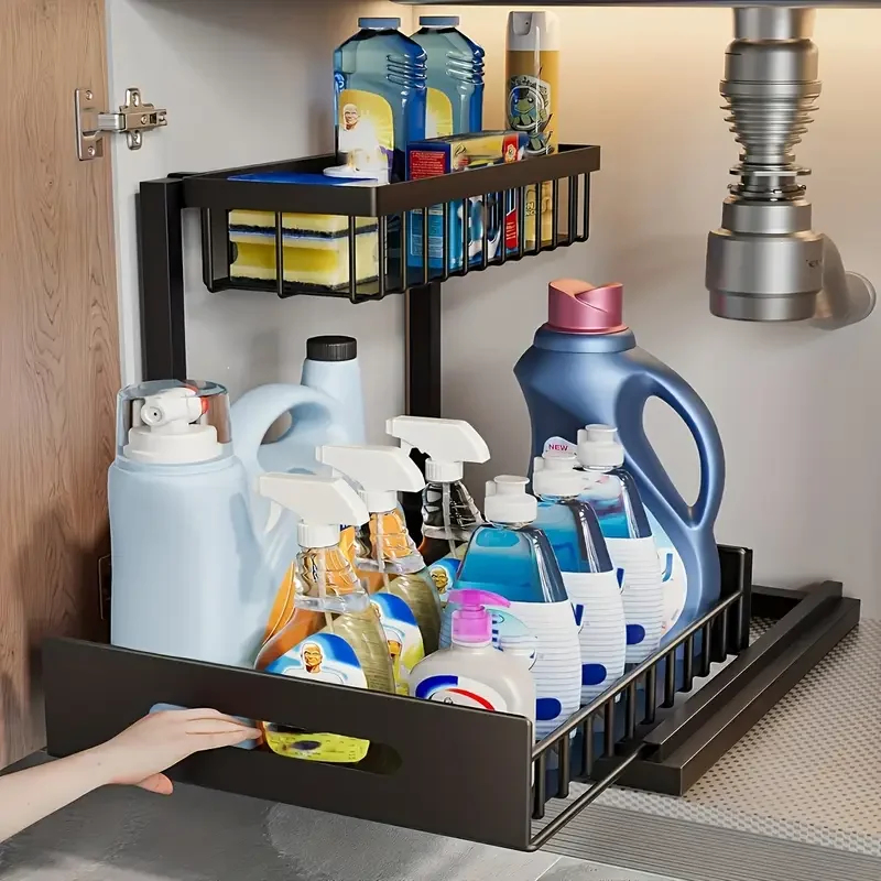 Interior Design Apartment - 2-layers bottom pull-out storage rack,under-sink storage